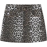 TYSSEDAL Women's Leopard Print Denim Mini Skirt High Waisted Sexy Bodycon Short Cheetah Print Jean Skirts for Women