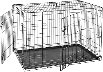 AmazonBasics Double Door Folding Metal Dog Cage with Paw Protector, 48 inches