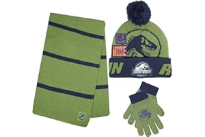 JURASSIC PARK Jurassic World Kids Winter Hat Scarf and Snow Gloves for Boys Set Classic T-Rex Graphic Warm and Soft Accessories