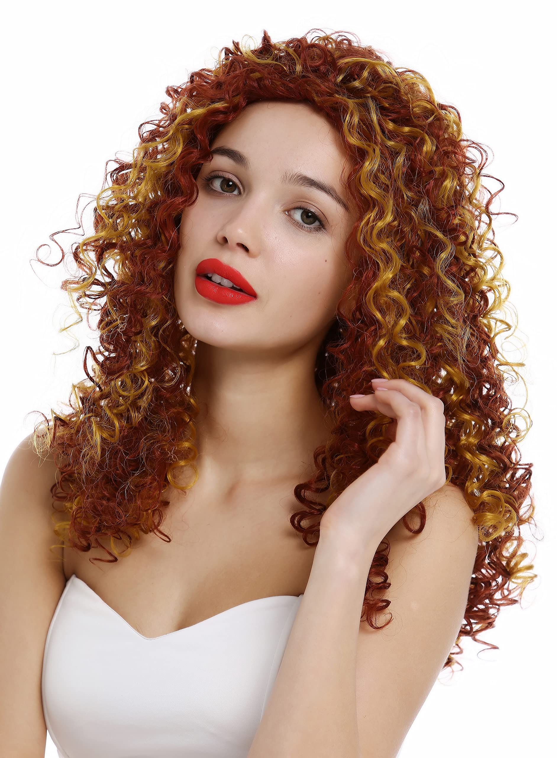 WIG ME UP - VK-35-350/144 Lady Wig long very curly voluminous curls curled copper red and goldblond mix