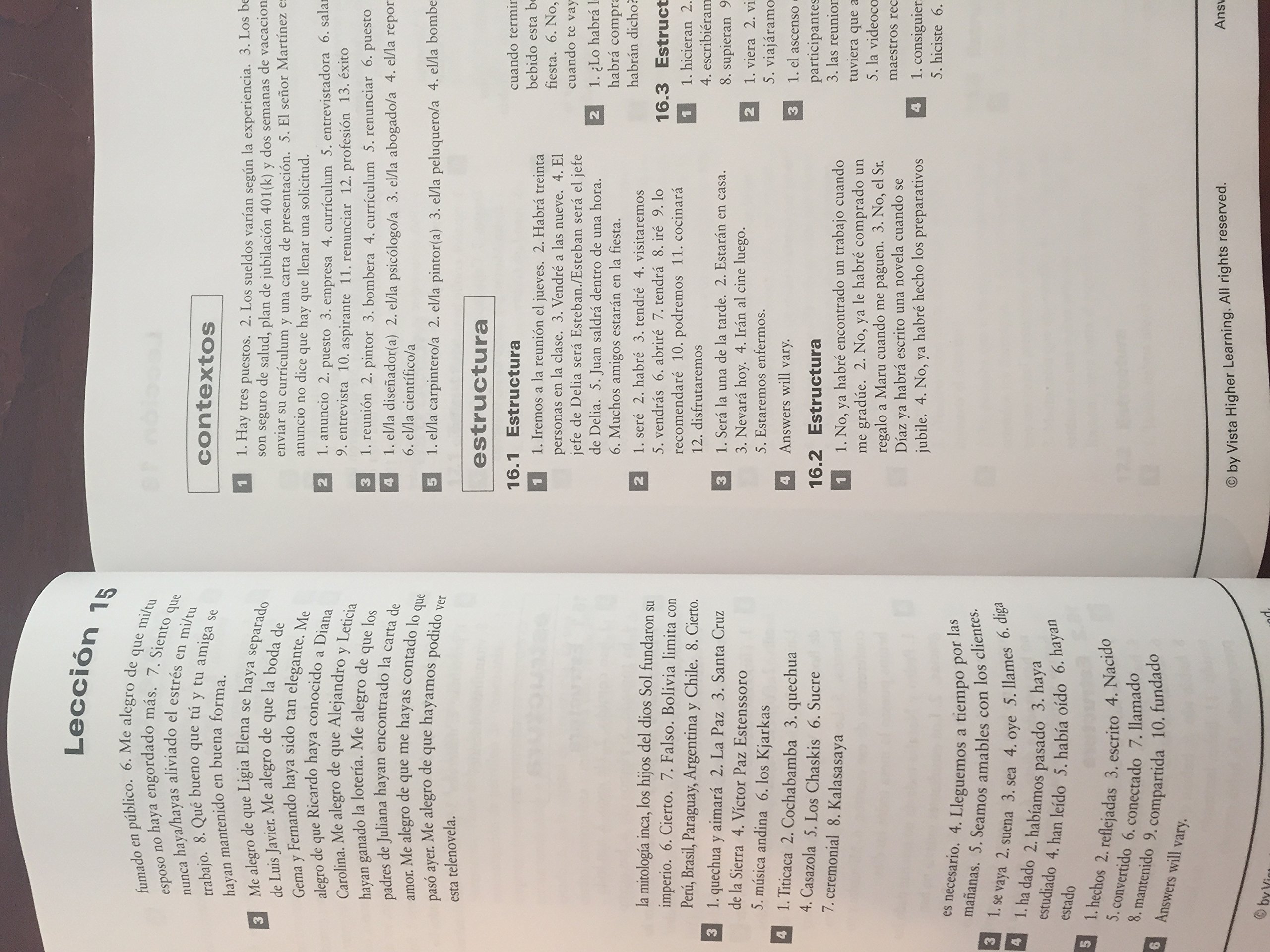 Vista Higher Learning Workbook Answers Leccion 4