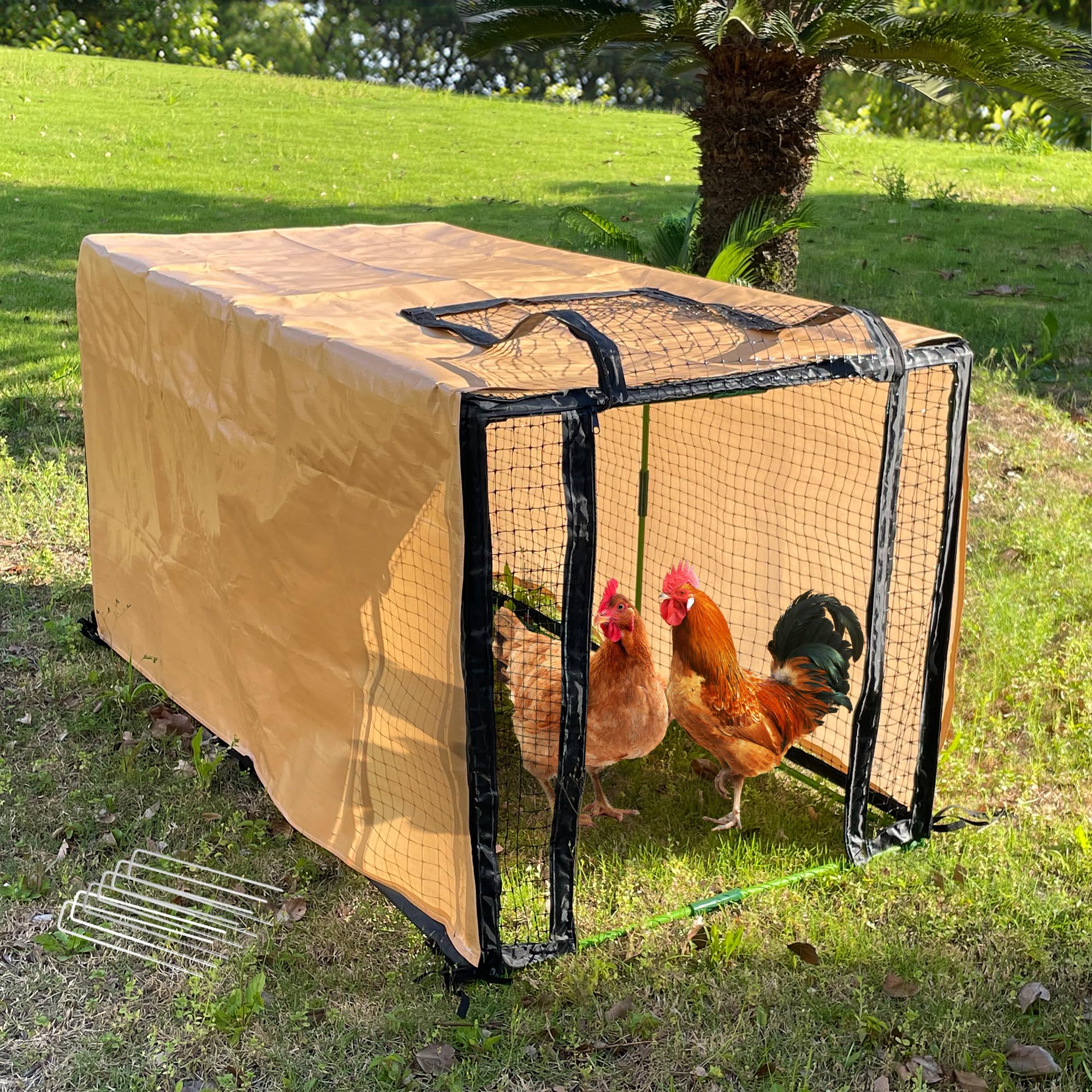 Photo 1 of Chicken Coop with Waterproof Cover 4.4 * 2.2 * 2.2 FT Portable Poultry Cage Chicken Runs House Pen Cage Tarp for Outdoor Backyard Farm Use, Suitable for Chickens, Ducks, Quails and Cat