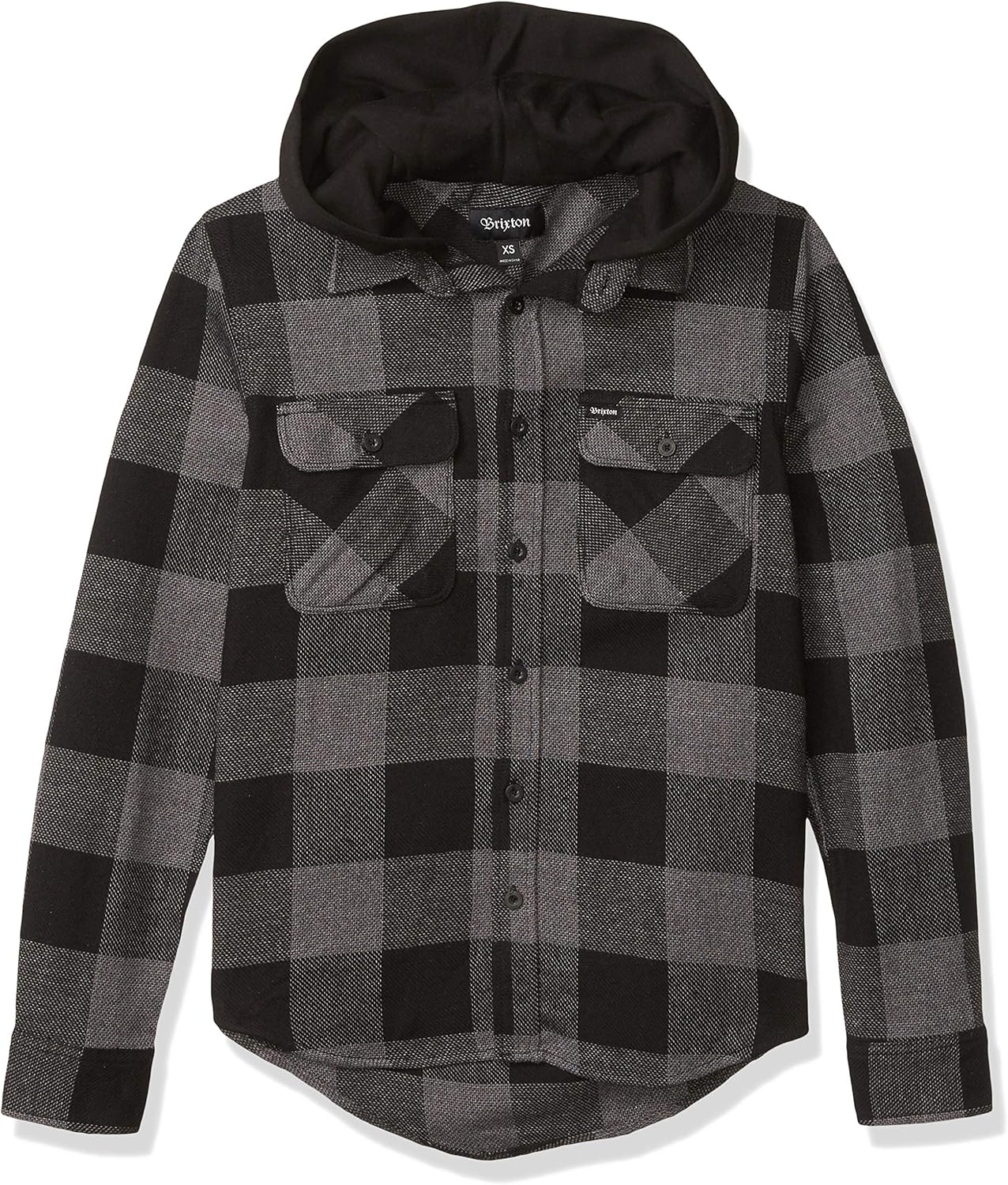 Brixton Men's Bowery Standard Fit Hooded Long Sleeve Flannel Shirt: Clothing