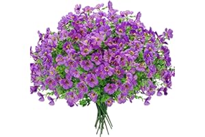 Der Rose 12 Bundles Artificial Flowers for Outdoors, UV Resistant Faux Outdoor Plants Purple Fake Outdoor Flowers for Porch P
