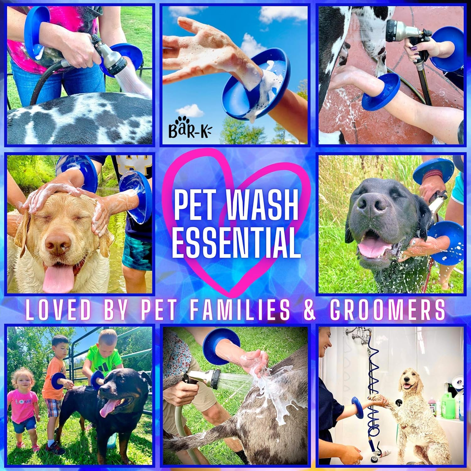 BaR-K Drip Catcher Cuffs - Pet Bathing Tool for Dog Shower and Dog Bathtub - Dog Bathing Station Grooming Supplies and Horse Supplies for Horse Grooming Kit - Protective Dog Washing Tool - Blue 2 Set