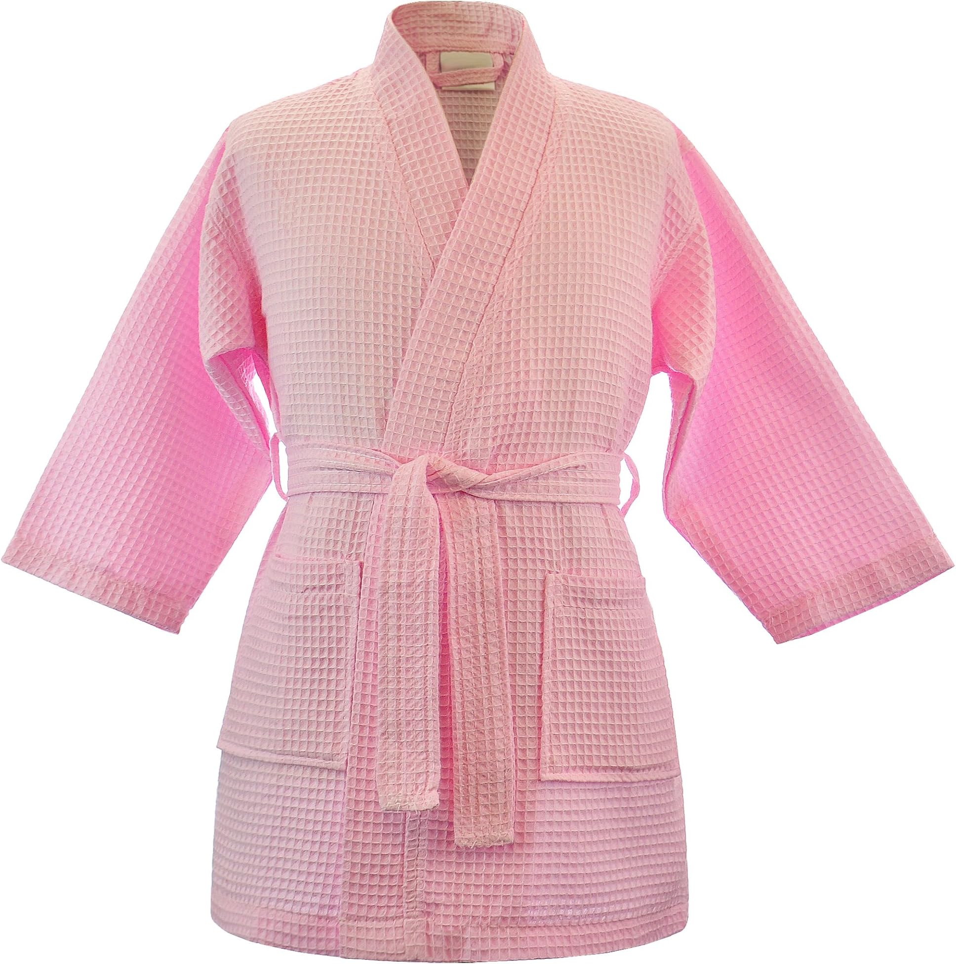 Kids Waffle Kimono Spa Party Robe Pink S/M