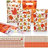 Frienda 100 Pieces Plastic Fall Gift Bags - Maple Leaves Treat Bags for Autumn Candy, Harvest Goodie With Handle - Pumpkin Party Favors for Fall Autumn Party Decor