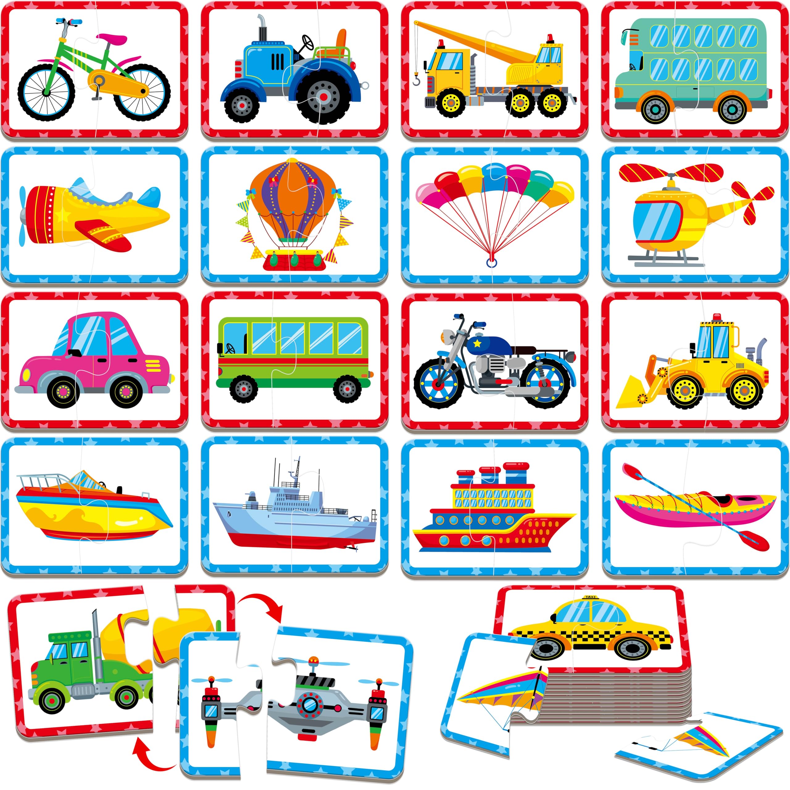 Photo 1 of 48 Vehicle Matching Puzzles, Self-Correcting Puzzle Match Game Educational Learning Activities for Toddlers, Preschool, Transportation-Themed Learning Games Toys for 3 Years Old
