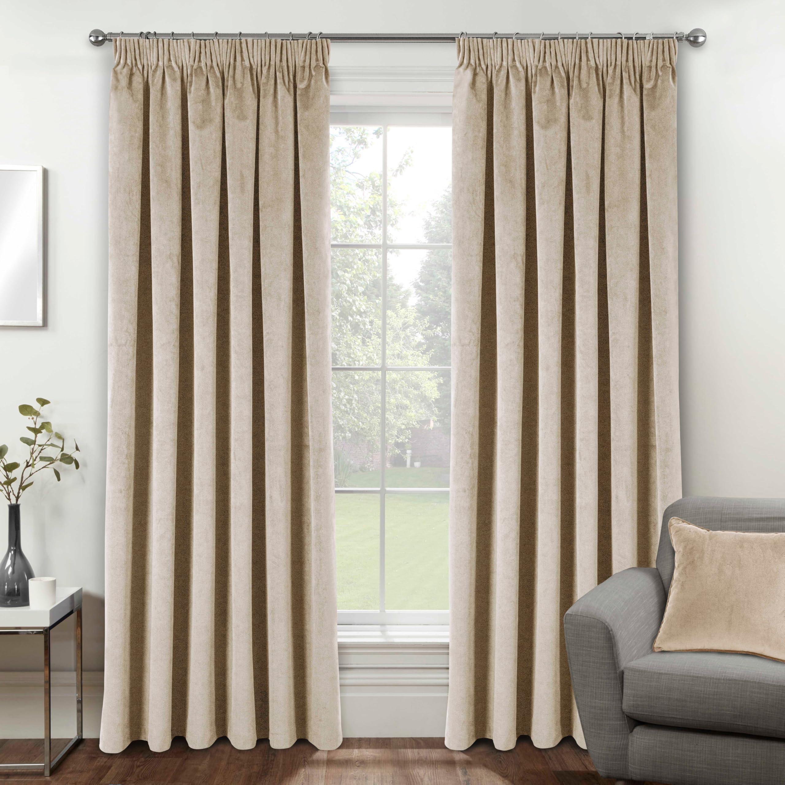 Enhanced Living Oxford Premium Velvet Cream Blackout Curtains for Curtains for Bedroom - Supersoft Tape Top Curtains - 66x54 inch (168x137 cm) - 2 x Curtain Panels
