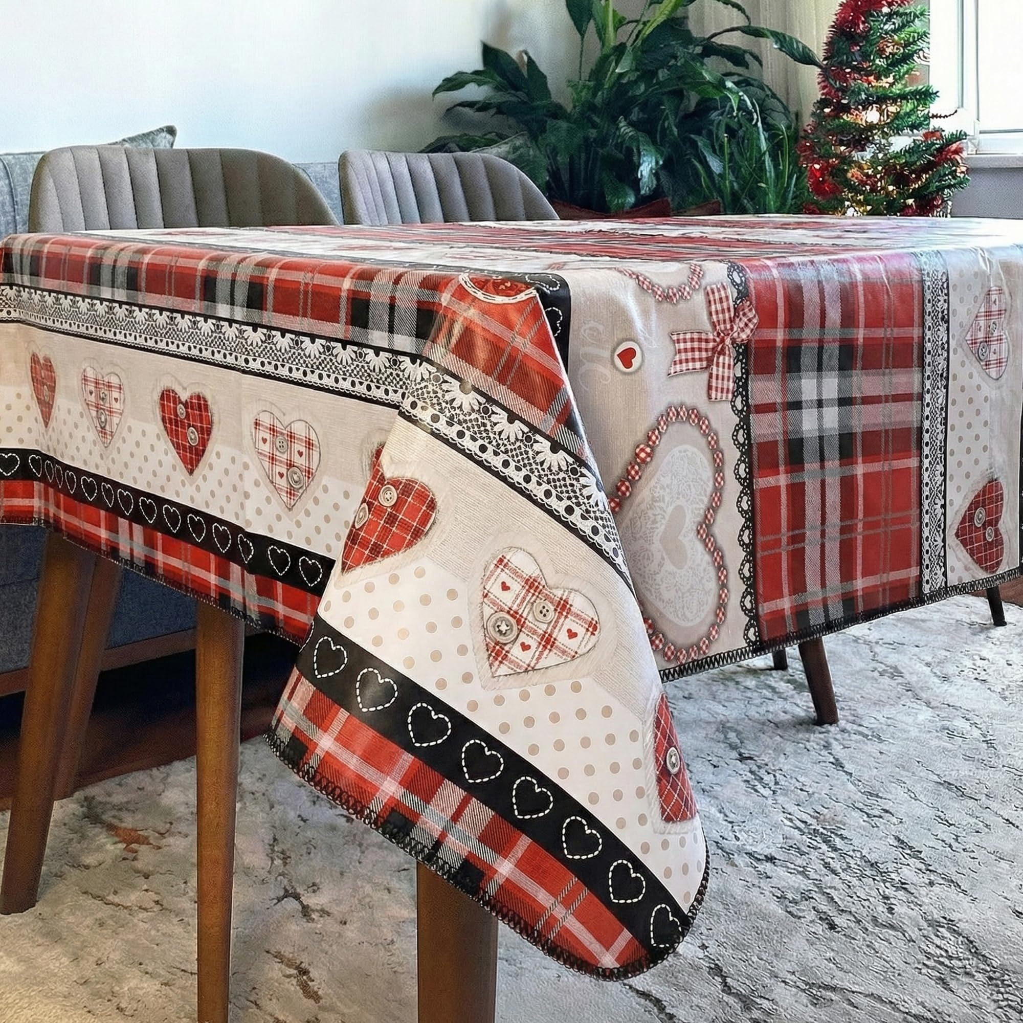 Decoser Valentines Day Tablecloth - Flannel Backed Tablecloth, Vinyl Holiday Dinner Covers, Easy to Wipe Oilcloth, Waterproof Tablecloths, Rectangle Shape, Table Cover for Valentines Day