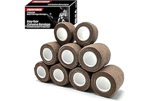 FRESINIDER 9 Rolls Self Adhesive Wrap Athletic Tape Gauze, Breathable Elastic Cohesive Bandage for Sports Injury & Pet (7 Pcs 2" x 5 Yards + 2 Pcs 1" X 5 Yards) (Brown)