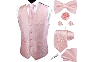 GUSLESON Formal Men Vest Paisley Floral Jacquard Tie Waistcoat Bow tie Hanky Lapel Pin Cufflinks Set Wedding 7PCS