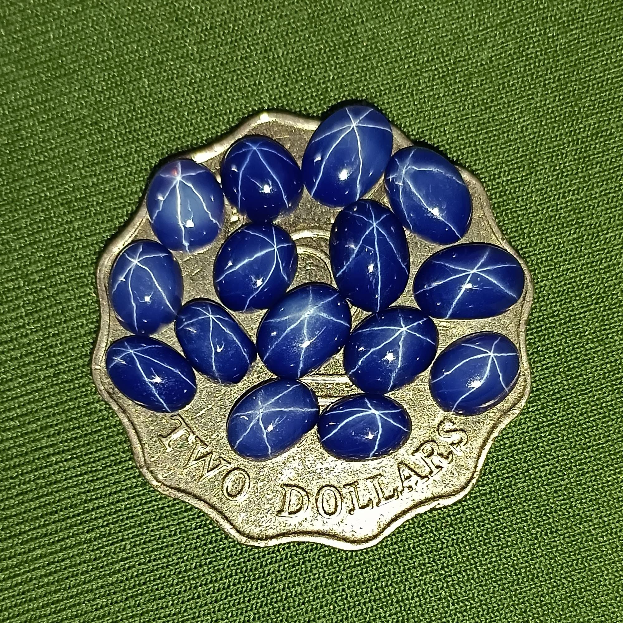 GEMHUB 20 Ct Set of 10 Pcs 6 Rays Precious Star Blue Sapphire Loose Gemstone Beads Oval Cabochon Blue Star Sapphire