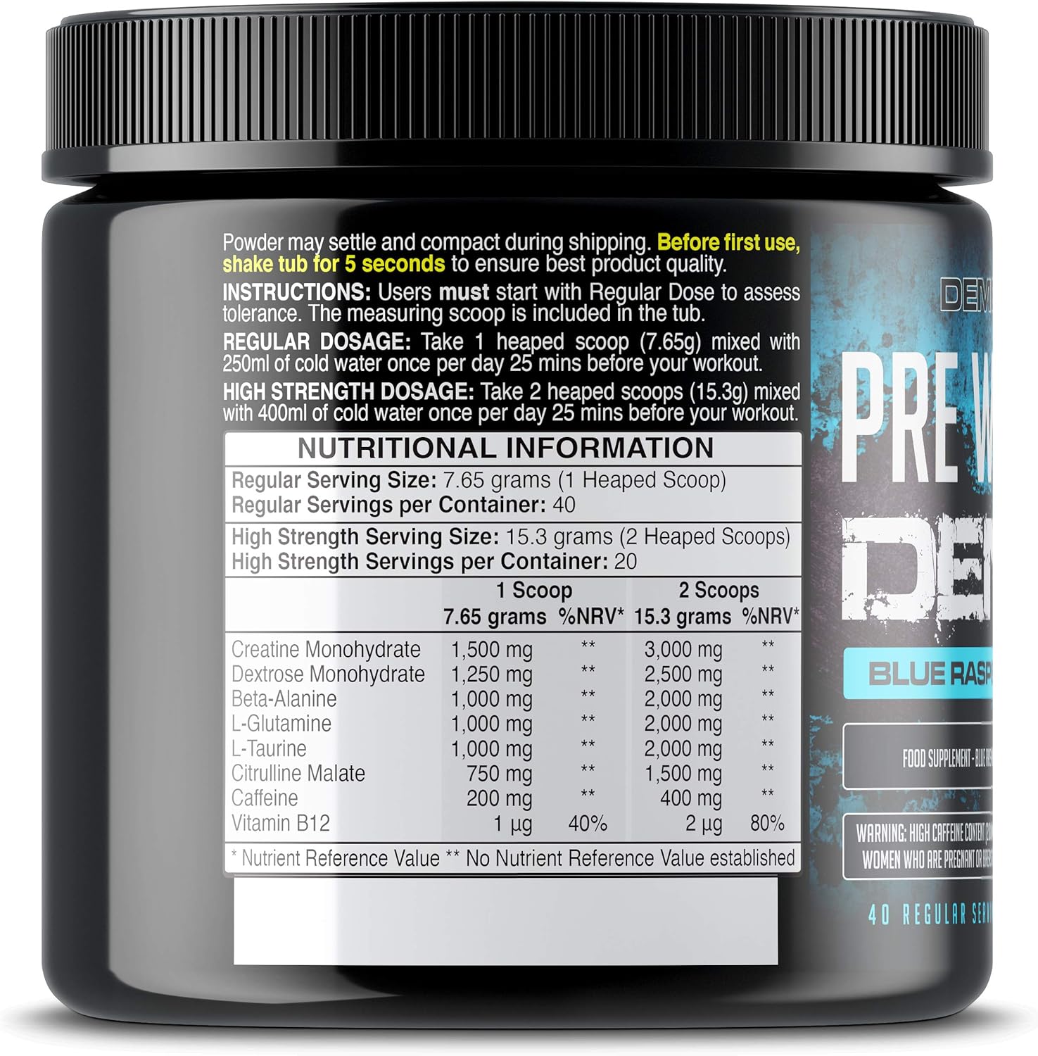 Pre Workout Demon Blue Raspberry Flavour Hardcore Pre Workout Supplement With Creatine Caffeine Beta Alanine And Glutamine Regular 306 Grams 40 Servings Amazon Co Uk Health Personal Care