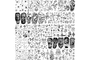 Bilizar 48 Sheets 3D Small Temporary Tattoos For Kids Women Neck Girls Arm Boys, Temp Tiny Halloween Tattoo Stickers Men Spider Cross Scorpion Snake Tiger Lion, Flower Ghost Skull Fake Tatoos Acnhor