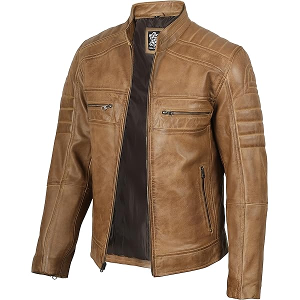 Mens Fitted Vintage Shirt Style Retro Leather Jacket Black Casual