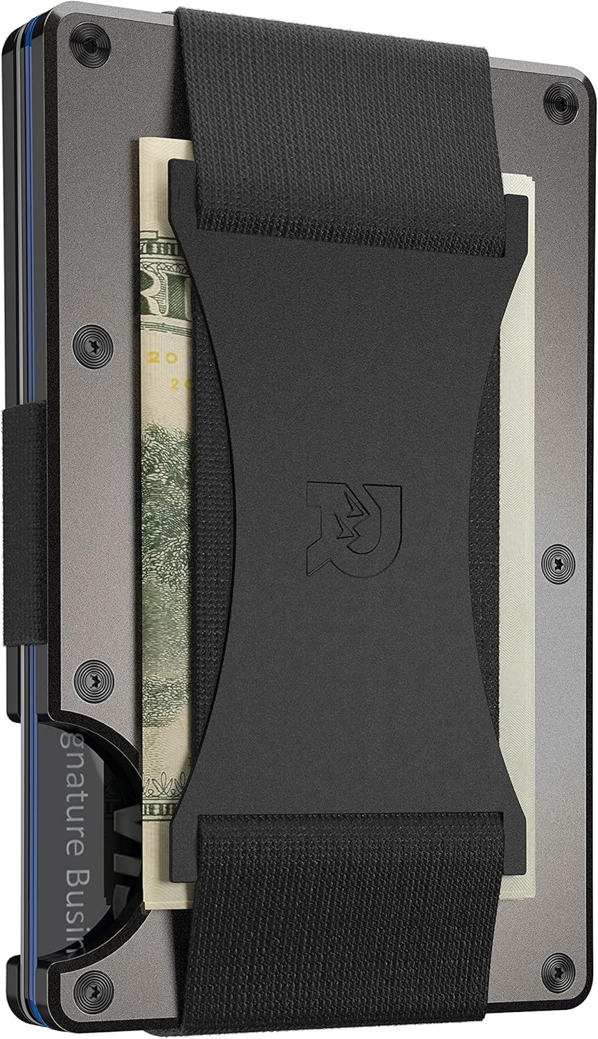 The Ridge Wallet Authentic | Minimalist Metal RFID Blocking Wallet with Cash Strap | Wallet for Men | RFID Minimalist Wallet, Slim Wallet (Gunmetal): Clothing