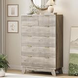 Xixini Fluted Dresser for Bedroom with 6 Drawers, 46" Tall Modern Chest of Drawers with Metal Handle, Wooden Dresser TV Stand, Wood Closet Clothes Storage Organizer for Living Room, Hallway, Grey