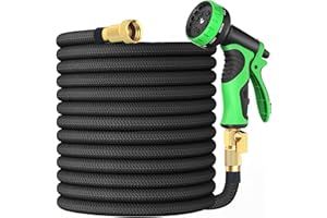 HISENS Expandable Garden Hose 50 ft with 10 Function Spray Nozzle - New Water Hose with 40 Layers of Innovative Nano Rubber - Lightweight, Durable, Flexible, 50ft Retractable Stretch Hose (Black)