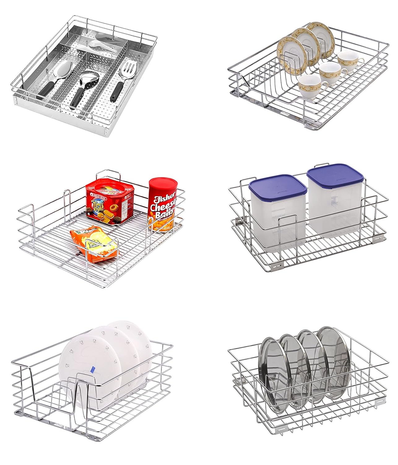 Leaves Stainless Steel Modular Kitchen Basket Cutlery Basket Set Of 6 18 Inches Amazon In Home Improvement