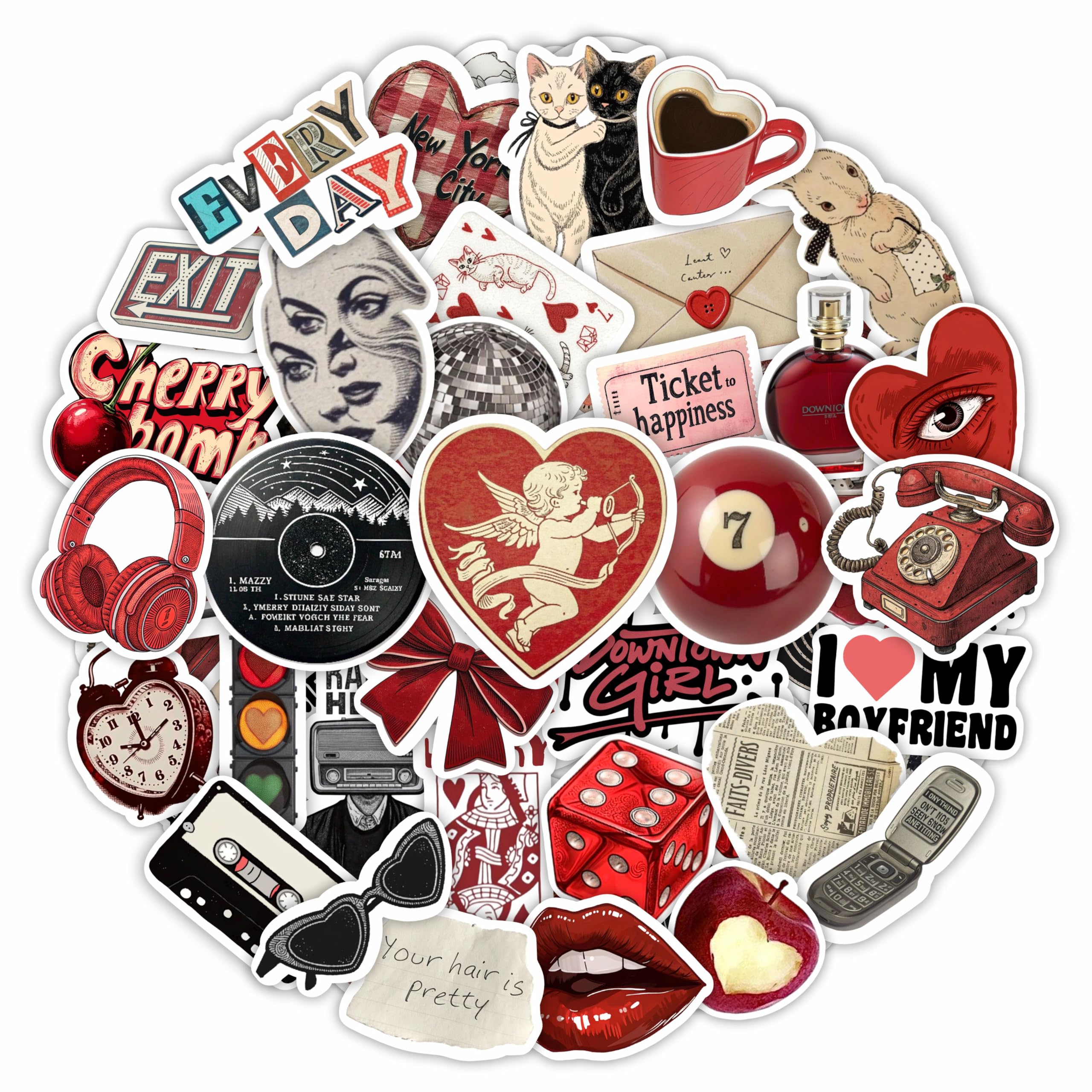 Photo 1 of 100Pcs Red Aesthetic Stickers - Cool Y2K Stickers for Water Battle, Laptop - Downtown Girl Party Favor, Decoration