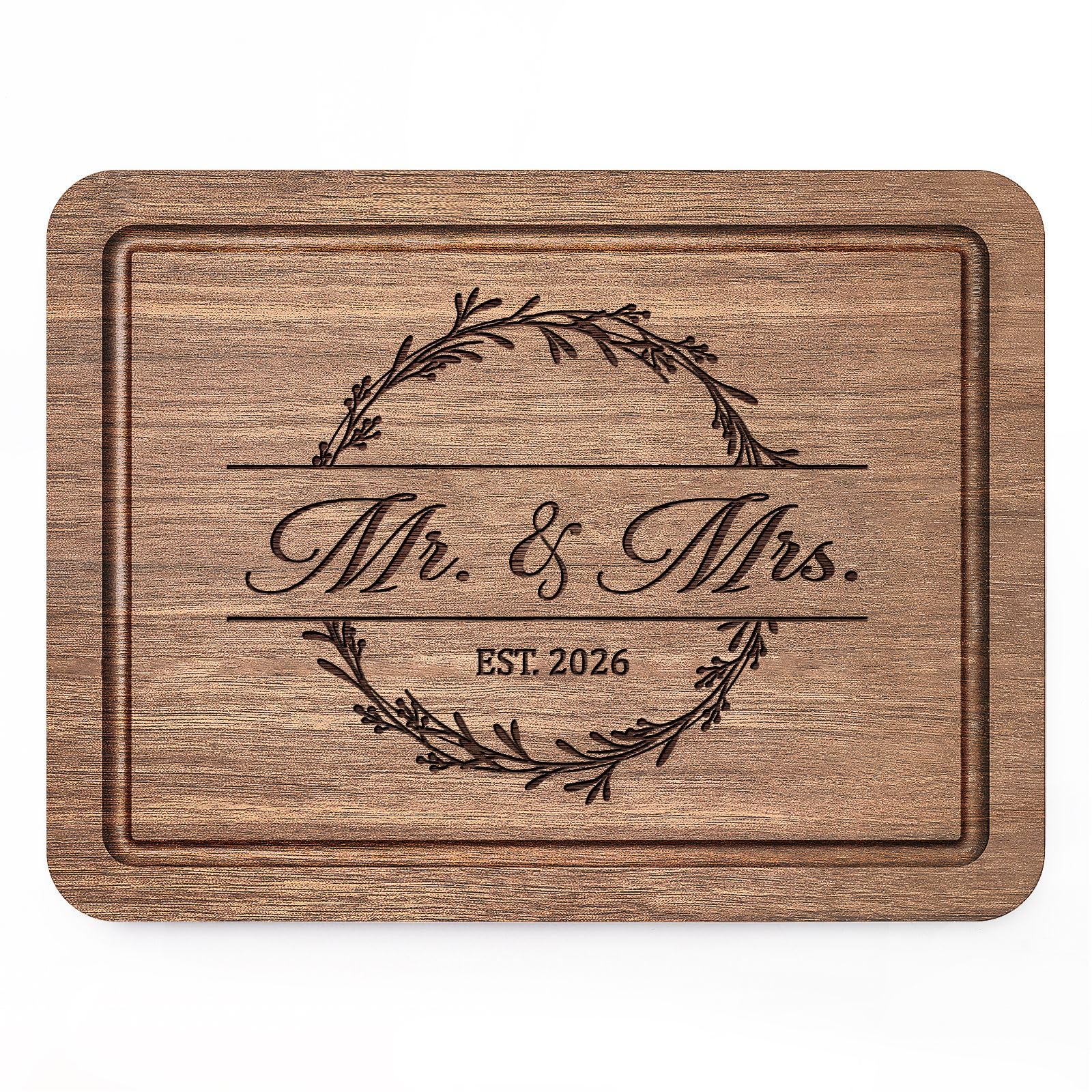 Photo 1 of Craftique Wedding Gifts for Couples 2026, Bridal Shower Gifts- Walnut Wood Cutting Board Engraved with Mr. and Mrs. EST. 2026- Mr and Mrs/Wedding/Engagement Gift for Newlyweds Bride and Groom