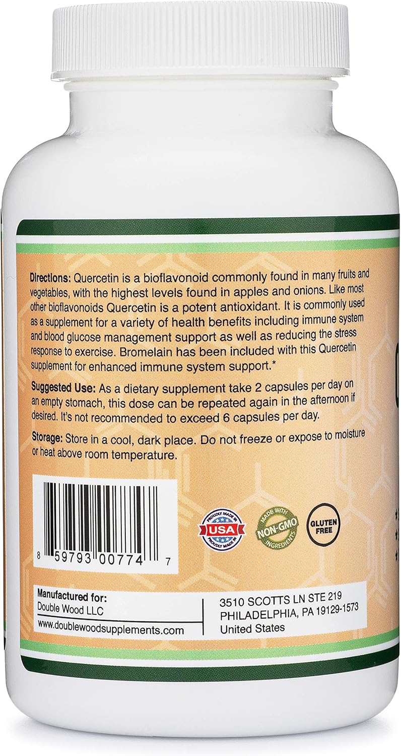 Quercetin 1000mg with Bromelain 200mg, 120 Capsules - 2 Month Supply - May Strengthen Immune System by Double Wood Supplements: Health & Personal Care