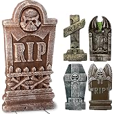 Homily Halloween Foam Graveyard Tombstones, 5 Piece Realistic Scary Headstone Decorations with 10 Metal Stakes for Indoor &amp; Outdoor Yard Decor