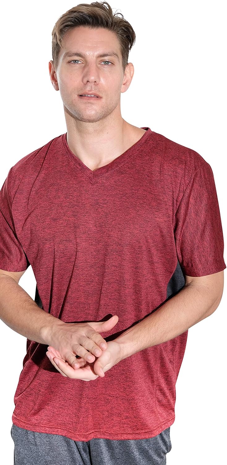 5 Pack: Men’s V-Neck Dry-Fit Moisture Wicking Active Athletic Tech Performance T-Shirt: Clothing