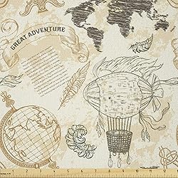Ambesonne World Map Fabric by The Yard, Pattern