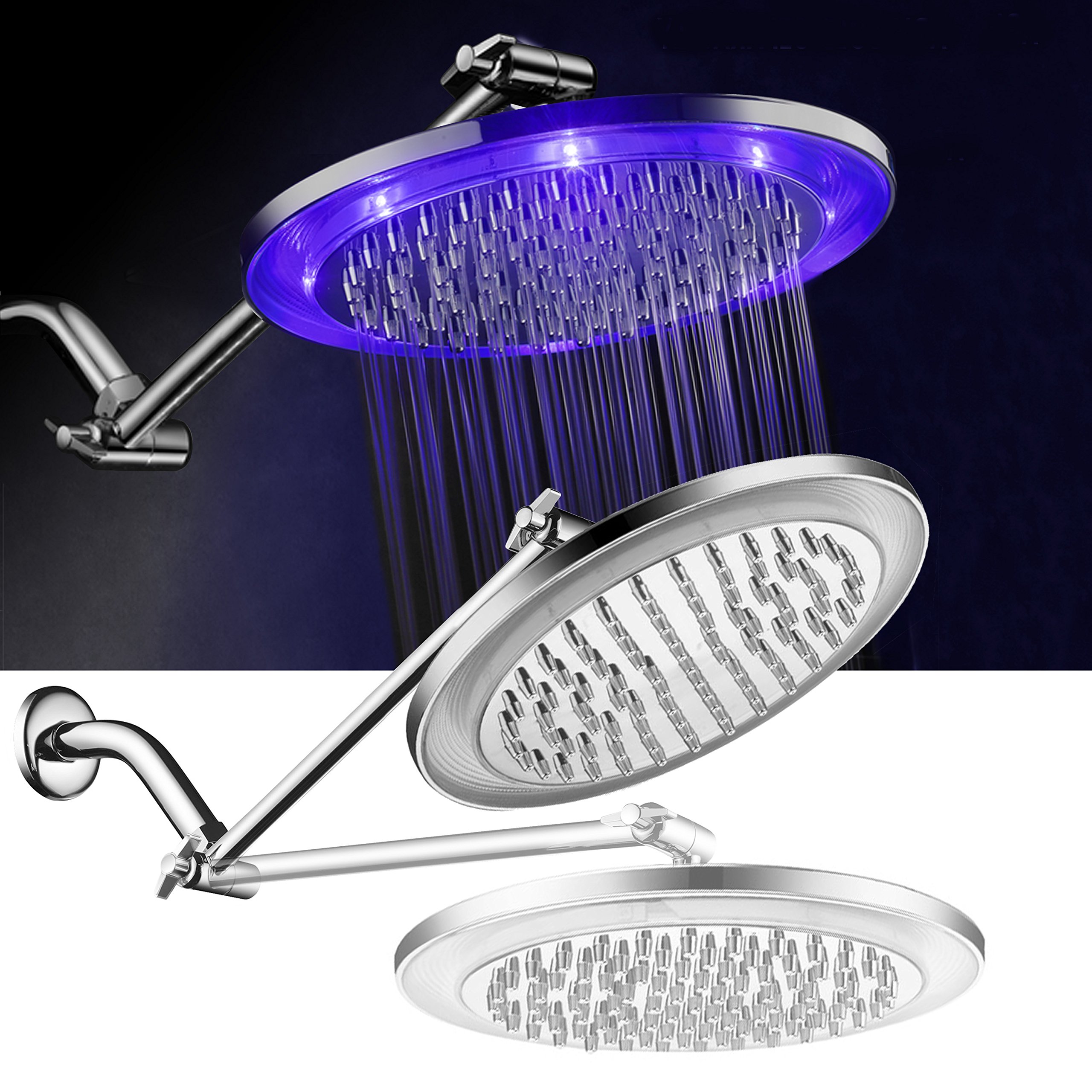 HotelSpa Giant 10" Rainfall ColorChanging LED Shower Head and FREE 11