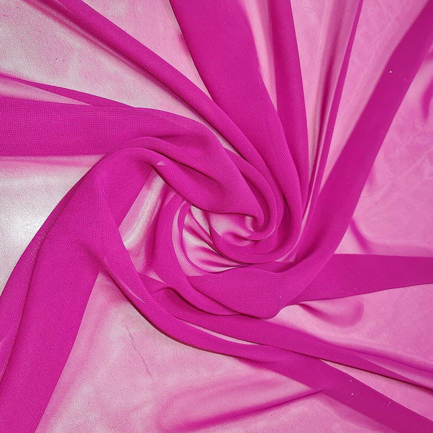 New Plain Chiffon Sheer Crepe Fabric Premium Dyed Dress Drape Decor Craft Fabric (Magenta, 5 Meter)