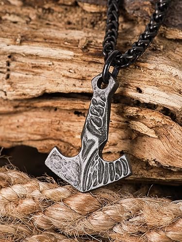 HAQUIL Viking Mjolnir Hammer Necklace, Antique Thor Hammer Amulet