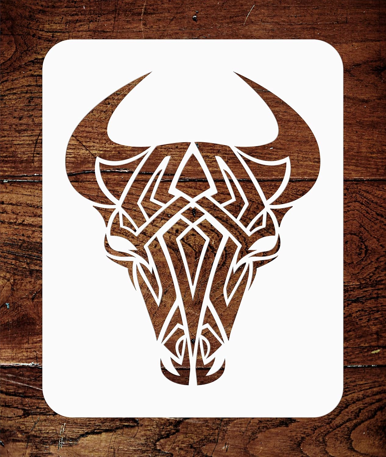 Tribal Bull Stencil, 21.5 x 26.5 cm, Reusable Cow Tattoo Bull Head Skull Wall Stencil Template