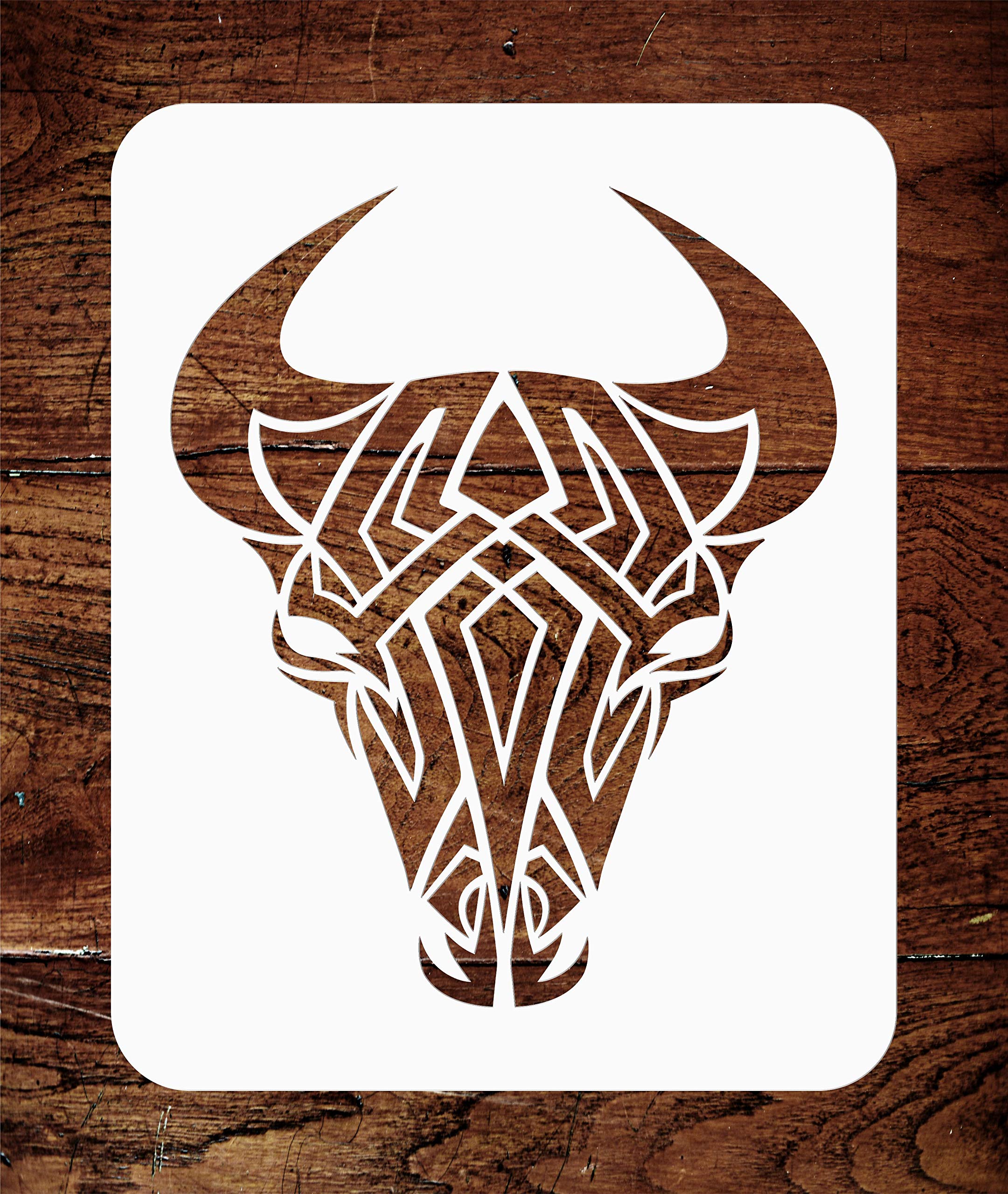 Tribal Bull Stencil - 21.5 x 26.5 cm - Reusable Cow Tattoo Bull Head Skull Wall Stencil Template - Use on Paper Projects Scrapbook Journal Walls Floors Fabric Furniture Glass Wood etc.