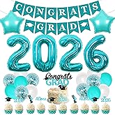 Kreatwow Teal Graduation Party Decoration 2026 Class of 2026 Congrats Grad Banner Cake Topper with Big Star Balloons Party Decorations for High School University Graduation