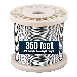 1/16 Stainless Steel Wire Rope 350 Foot Length, 7x7 Strand Core Aircraft Cable, 480 Lbs Breaking Strength, by HarborCraft
