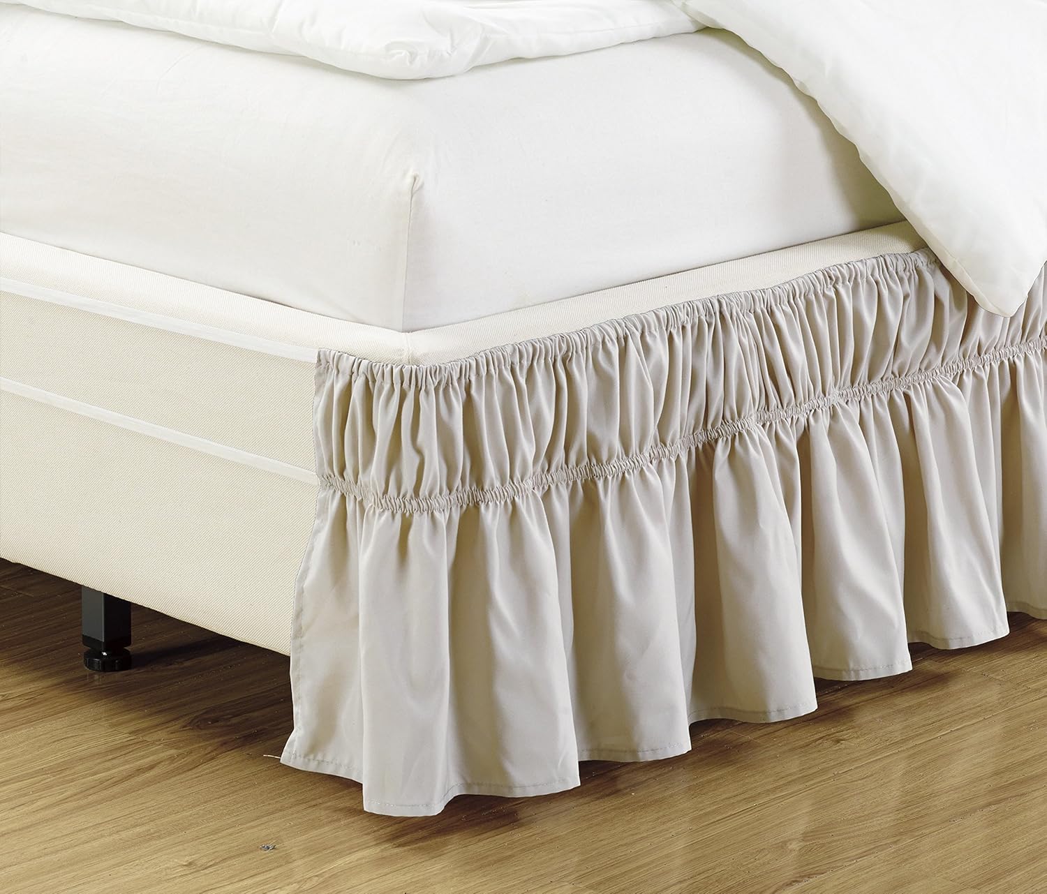 Solid Beige Bed Dust Ruffle Skirt TwinFull Size Wrap Around Elastic