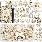 BELICEY Junk Case Charms Elegant Flower Butterfly Charm for Phone Case 3D Bow Heart Bear Junk Phone Case Kit Flatback Pearls Rhinestone for Customizing DIY Craft Accessories