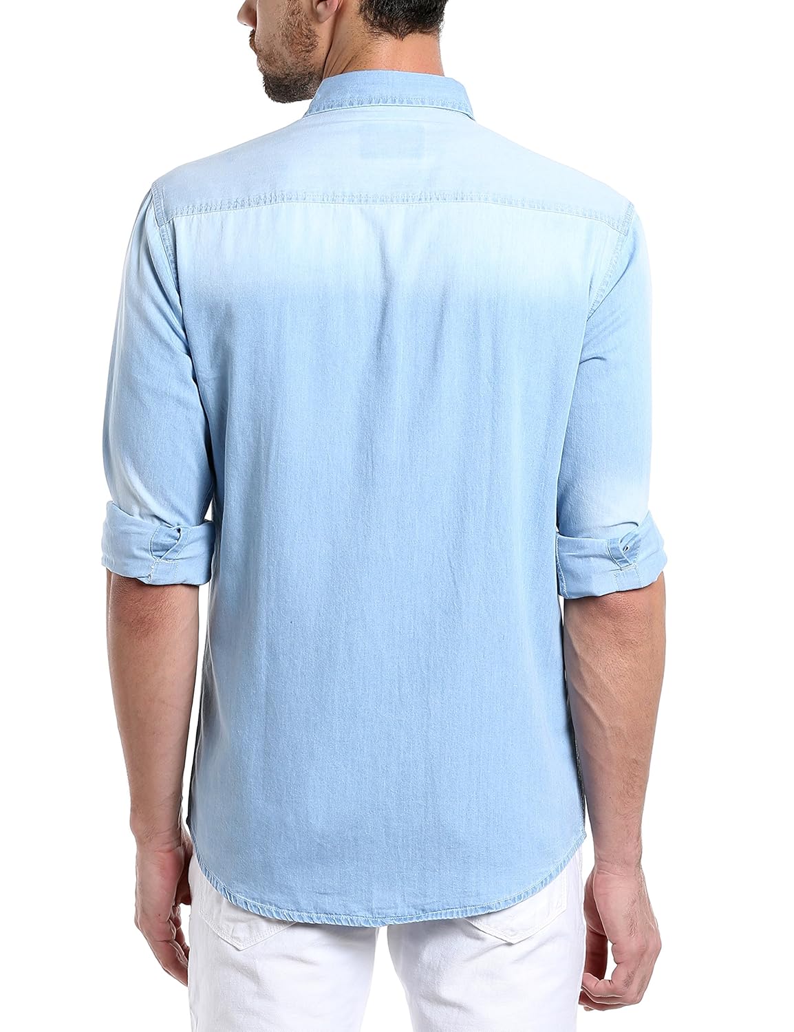 dennis lingo men's denim light blue solid casual shirt