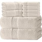 White Classic Luxury Bath Towel Set of 8 Pieces - 100% Turkish Cotton Highly Absorbent Towels for Bathroom, 2 Luxury Bath Towels 700GSM, 2 Hand Towels, 4 Washcloths, Ivory