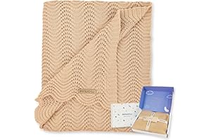 Pinuotu Cotton Knitted Baby Blanket – Neutral Swaddle Receiving Blanket for Newborn, Toddler, Boys & Girls, Crib or Stroller Blanket with Gift Box, 31×40 Inch(Beige)
