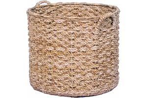 Wholestory Collective Round Woven Wicker Rattan Large Blanket Shelf Storage Basket with Handles perfect Big Empty Decor Organizer Holder for baby toys, laundry, magazines and towels Natural (Medium)
