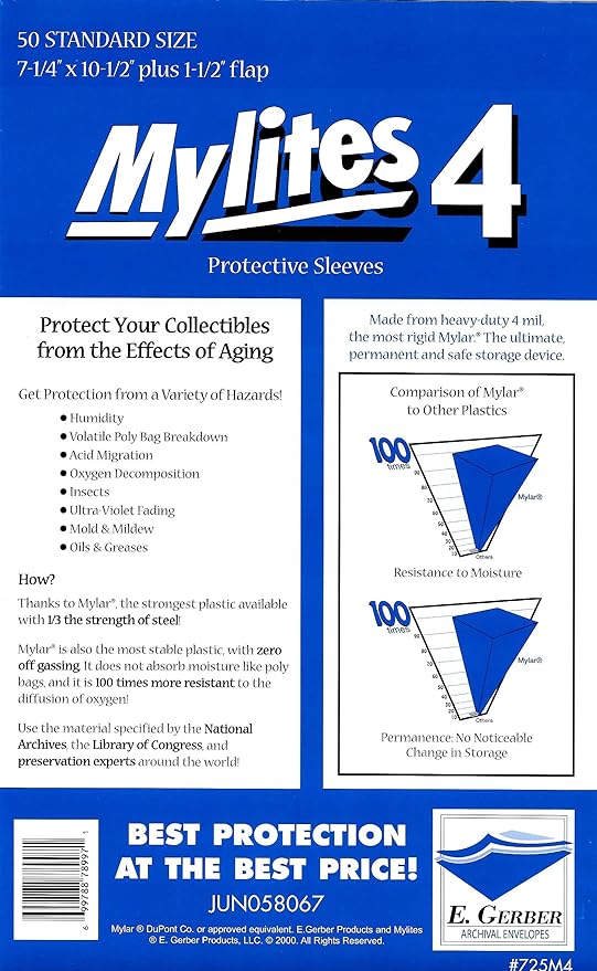 Amazon Com Mylites 4 Standard Comic Book Mylar Sleeves 7 1 4 X 10 1 2 Plus 1 1 2 Flap Office Products