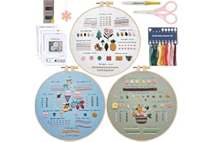 UXORSN 3 Packs Practice Embroidery Kit for Beginners,Adult Cross Stitch Kits with Botanical Art Patterns Basic Hand Embroider