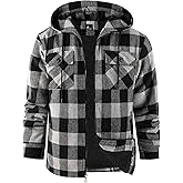 Little Beauty Men's Flannel Shirt Jacket Zip Up Fleece Plaid Jackets with Pokect Winter Warm Sherpa Lined Coat Hoodie