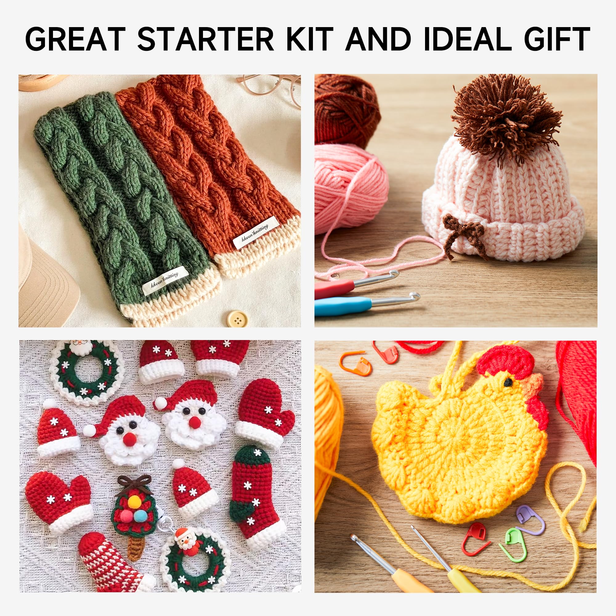 INSCRAFT Crochet Kit for Beginners Adults Kids - Great Knitting Starter Kit for Colorful Craft for Professionals, Make Amigurumi Projects includes 24 Colors Yarn, Hooks, Instructions, a Durable Bag
