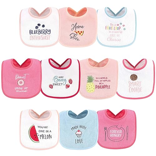 Hudson Baby Unisex Baby Cotton Terry Drooler Bibs with Fiber Filling, Food Girl, One Size