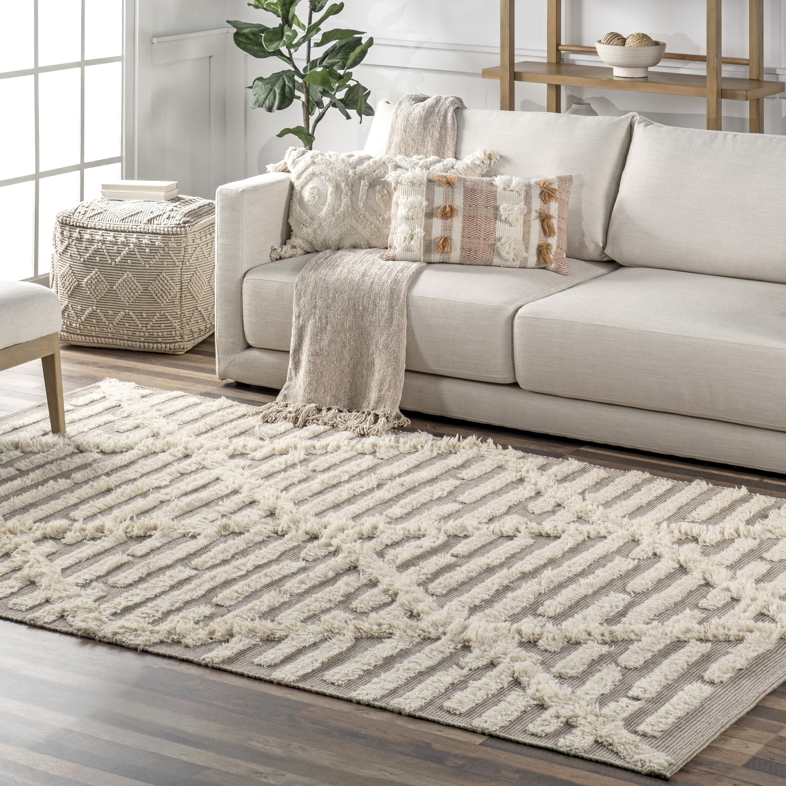 Photo 1 of nuLOOM Kandice Contemporary Trellis Wool Blend Area Rug, 6x9, Beige