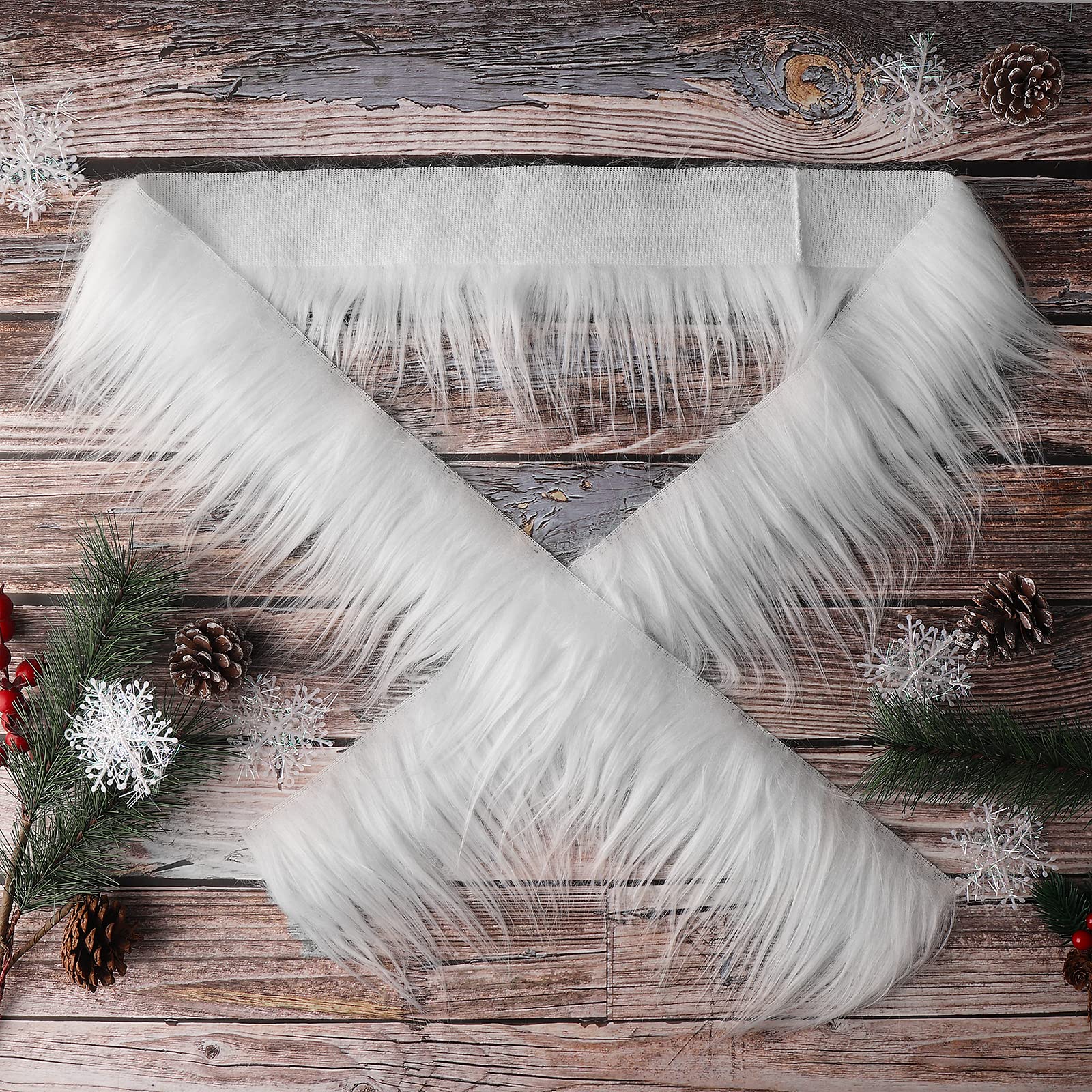 Lusofie Shaggy Plush Faux Fur Fabric Precut Strips 2x60inch White Fur Fluffy Fuzzy Craft Fur for Gnomes Beard Santa Claus Hair Dwarf Cosplay Costume DIY Craft Christmas Decoration